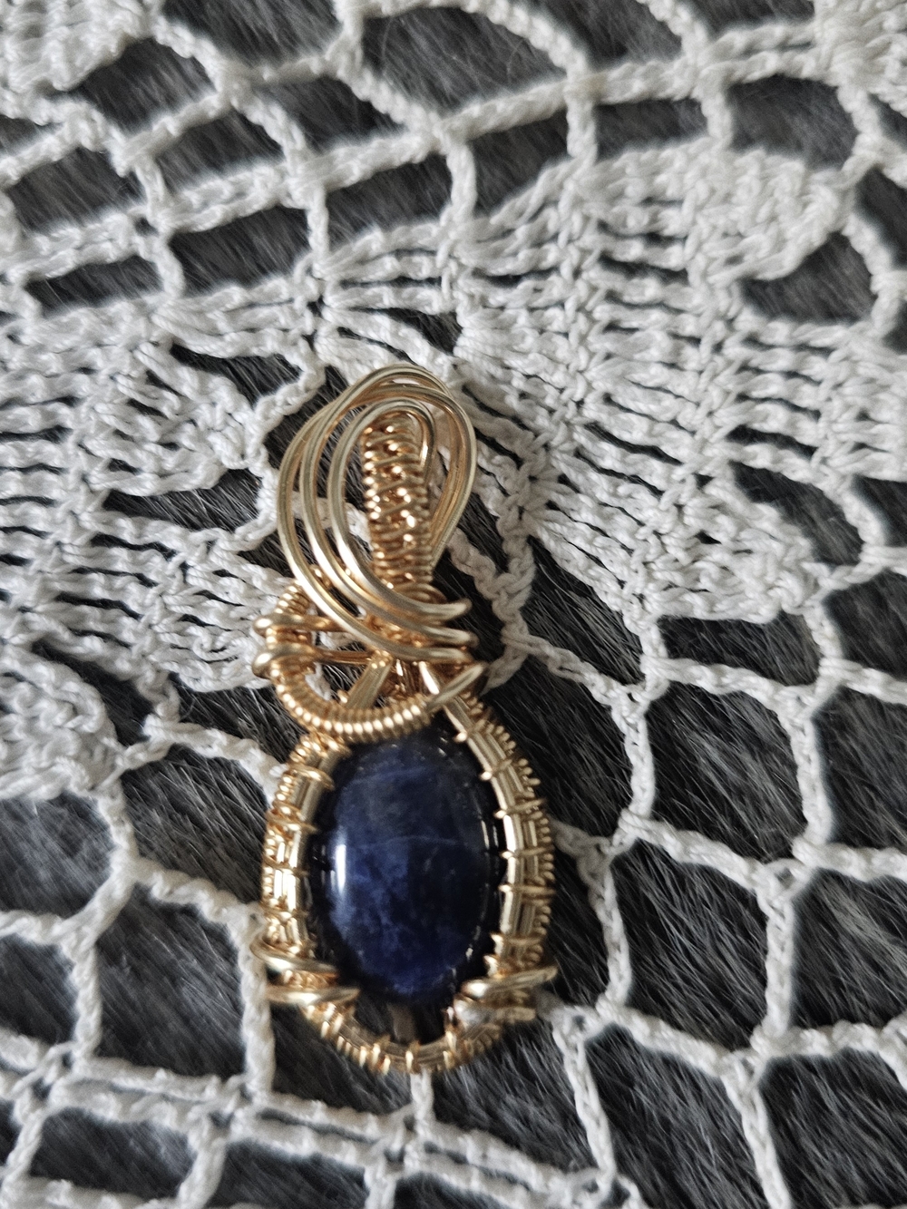 Gold Wire-Wrapped Blue Stone Pendant Necklace - Women Jewelry